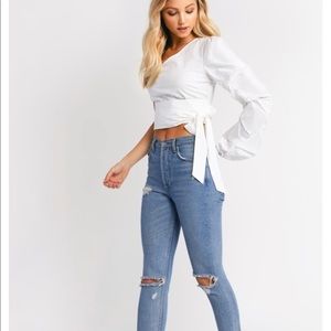 Tobi Joanne White One Shoulder Crop Top - Size Medium